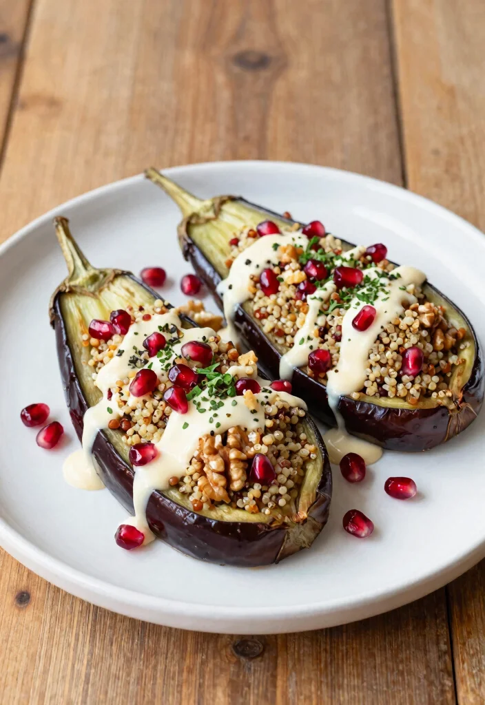 10 Fancy Vegan Recipes for Elegant Impressive Plant-Based Meals - 3. Stuffed Eggplant with Quinoa and Pomegranate