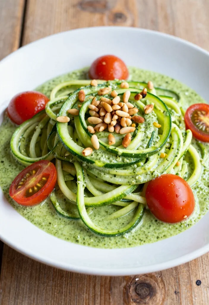 10 Fancy Vegan Recipes for Elegant Impressive Plant-Based Meals - 6. Zucchini Noodles with Pesto Cream