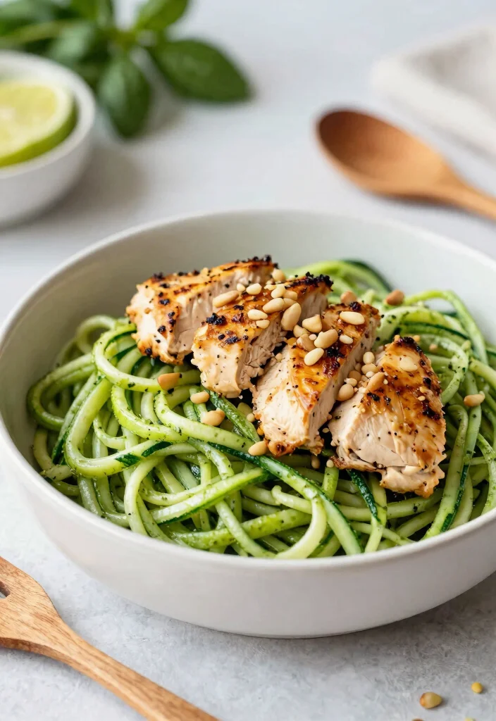 10 Keto Mediterranean Recipes for Fresh Flavor-Packed Low-Carb Meals - 10. Pesto Zoodles with Grilled Chicken