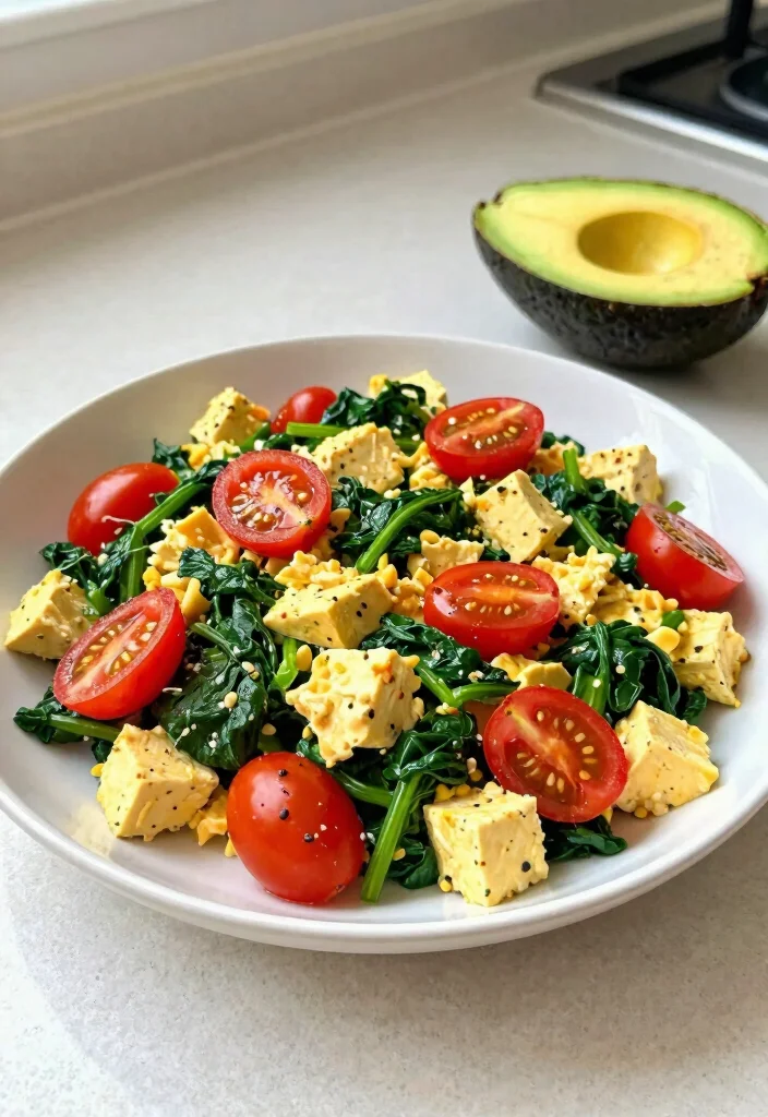 10 Keto Tofu Recipes for Easy High-Protein Plant-Based Meals - 4. Tofu Scramble with Spinach and Tomatoes