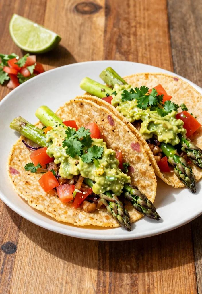 10 Vegan Asparagus Recipes for Fresh Light Seasonal Meals - 6. Asparagus Tacos with Avocado Cream