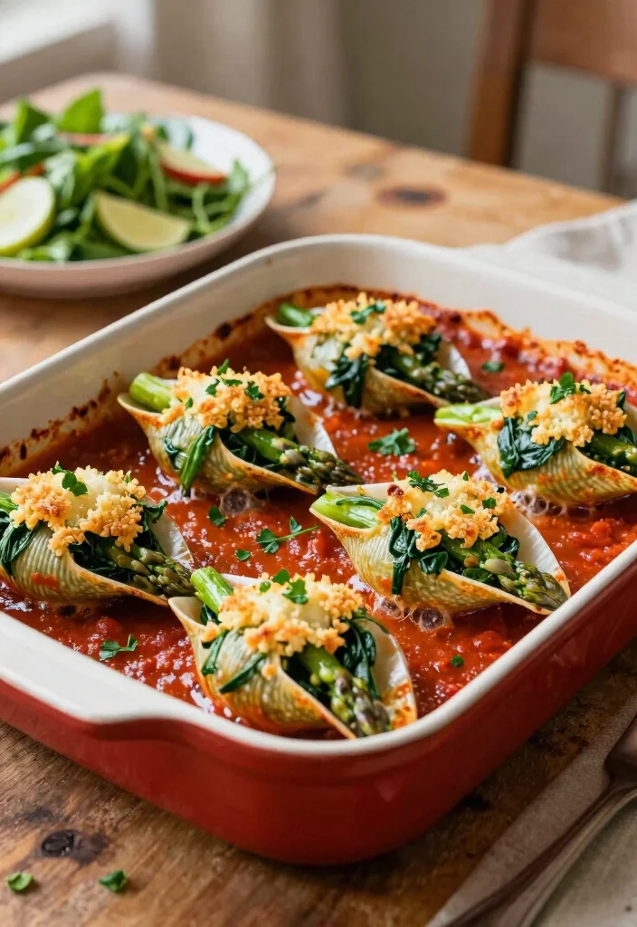 10 Vegan Asparagus Recipes for Fresh Light Seasonal Meals - 9. Asparagus and Spinach Stuffed Shells