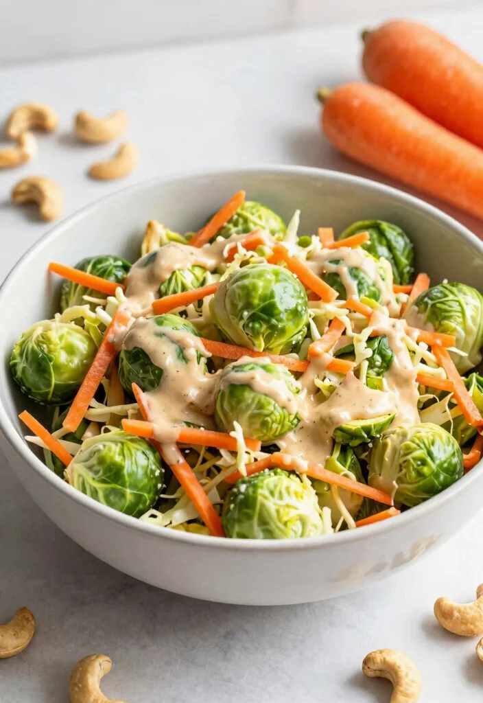 10 Vegan Brussels Sprout Recipes for Fresh Flavorful Sides - 7. Brussels Sprouts Slaw with Vegan Creamy Dressing