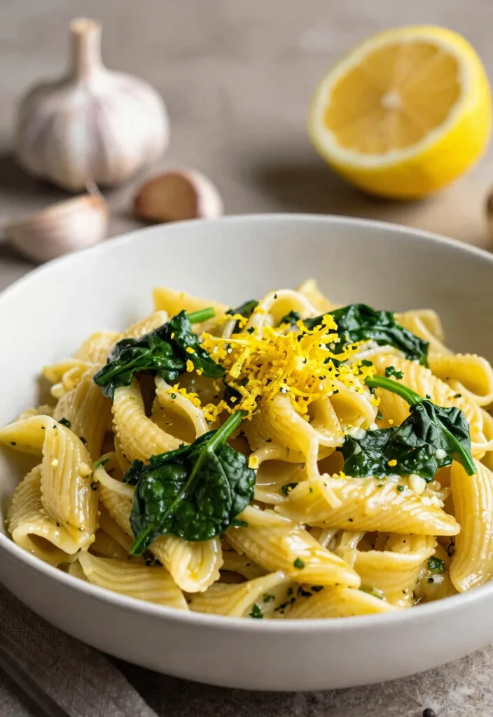 10 Vegan Pressure Cooker Recipes for Quick Simple Dinners - 6. Garlic Lemon Pasta with Spinach