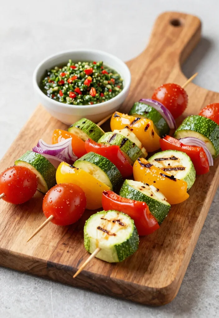 12 Healthy Aesthetic Recipes for Fresh Stylish Everyday Meals - 11. Grilled Vegetable Skewers with Chimichurri Sauce