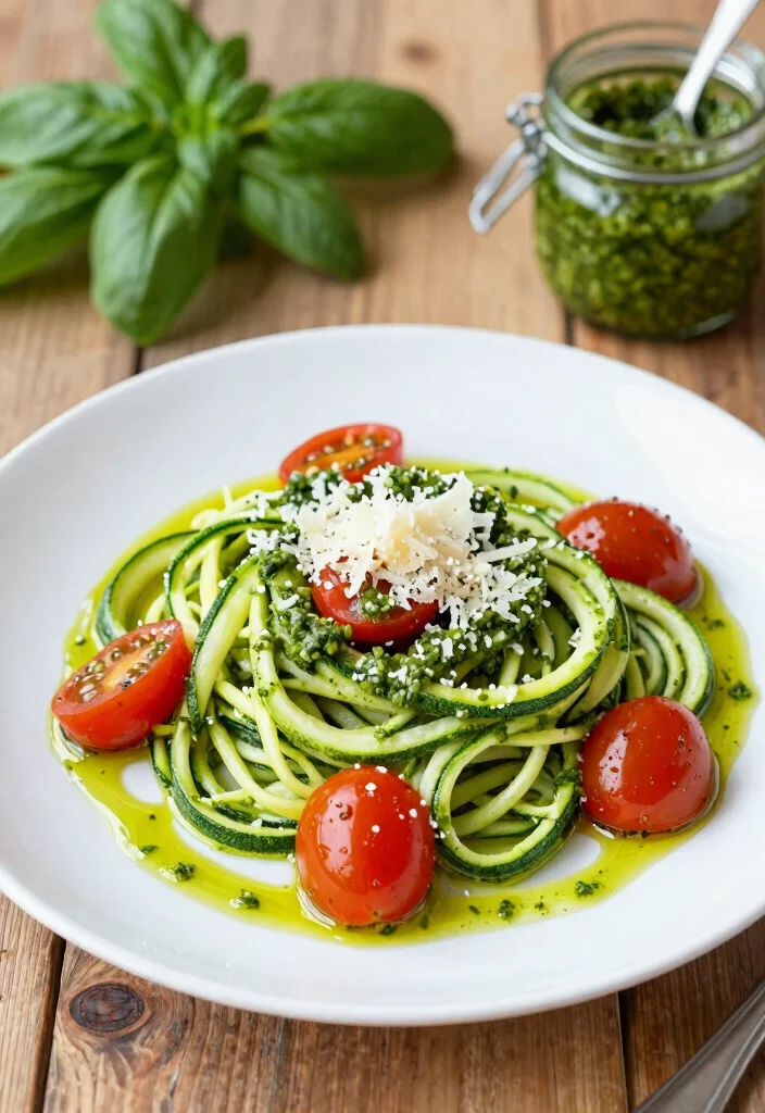 12 Healthy Aesthetic Recipes for Fresh Stylish Everyday Meals - 6. Zucchini Noodles with Pesto and Cherry Tomatoes