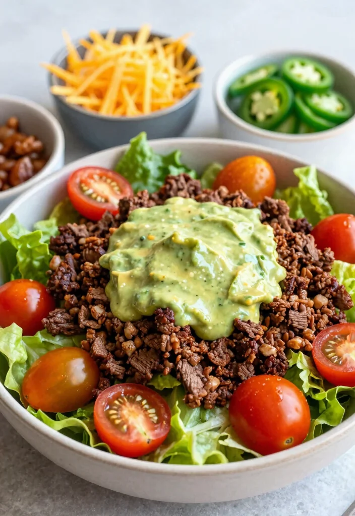 12 Keto Meal Prep Recipes for Easy Make-Ahead Low-Carb Meals - 8. Taco Salad with Avocado Dressing