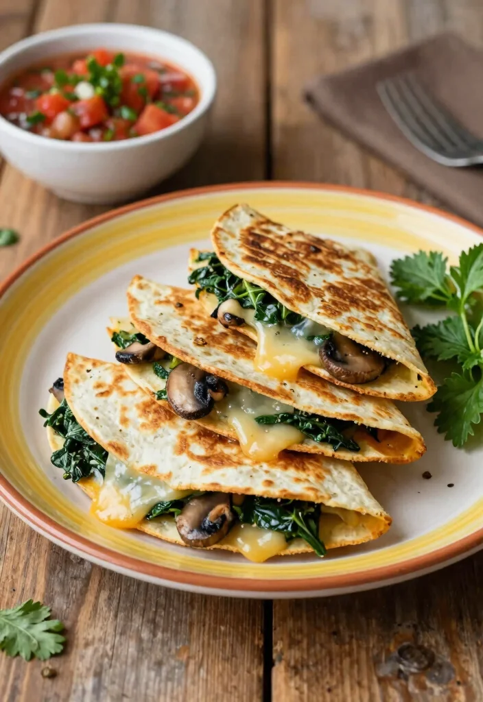 12 Plant-Based Dinner Recipes for Fresh Simple Weeknight Eating - 10. Spinach and Mushroom Quesadillas