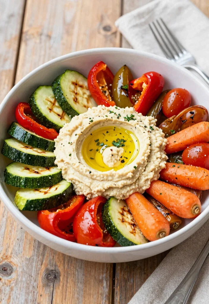 14 Healthy Lunch Ideas Recipes for Simple Balanced Meals - 11. Roasted Vegetable and Hummus Bowl