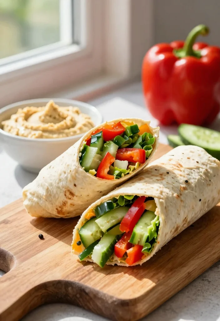 14 Healthy Lunch Ideas Recipes for Simple Balanced Meals - 3. Hummus and Veggie Wrap