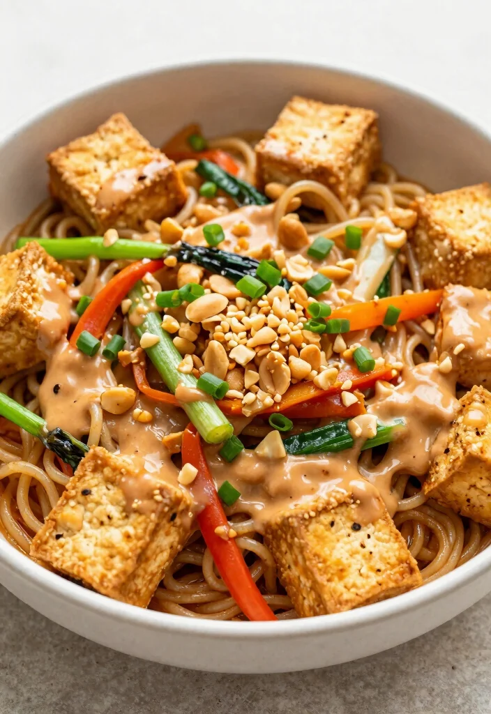 14 High-Protein Dinner Recipes for Easy Satisfying Meals - 14. Spicy Peanut Tofu Noodles